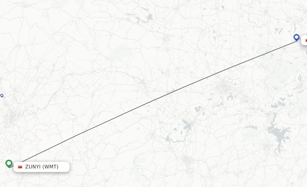 Flights from Zunyi to Hefei route map