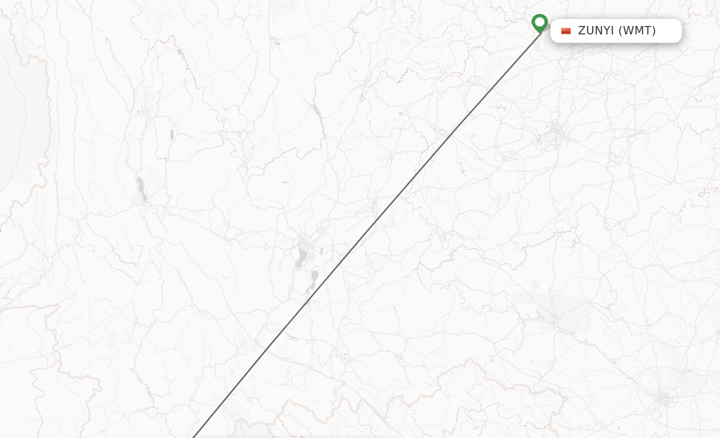 Flights from Zunyi to Jinghong route map