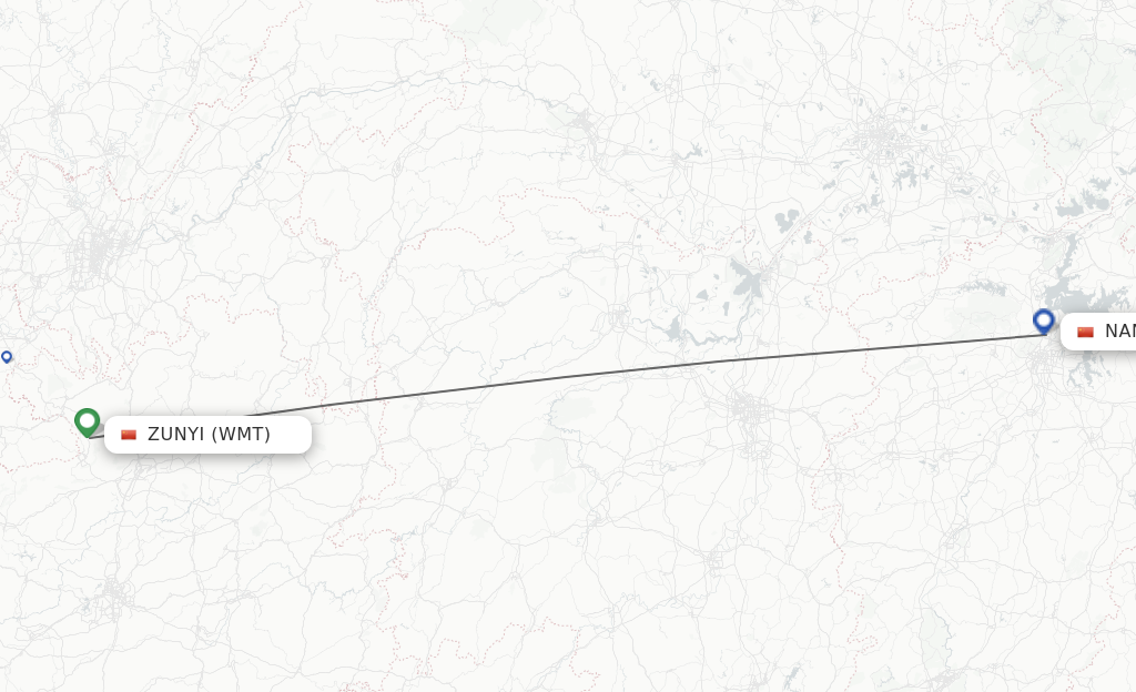 Flights from Zunyi to Nanchang route map