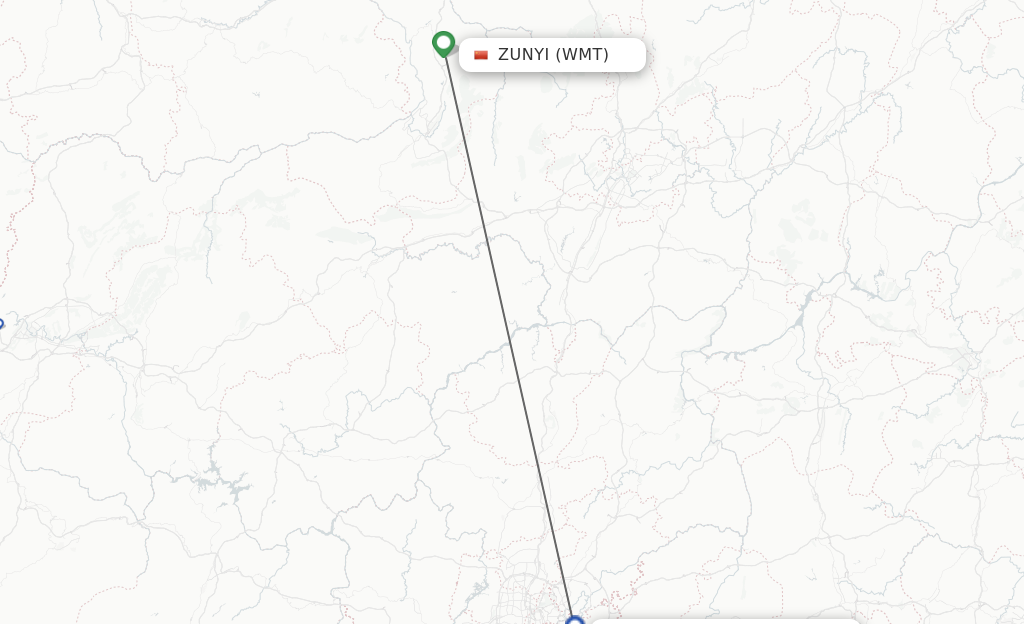 Flights from Zunyi to Guiyang route map