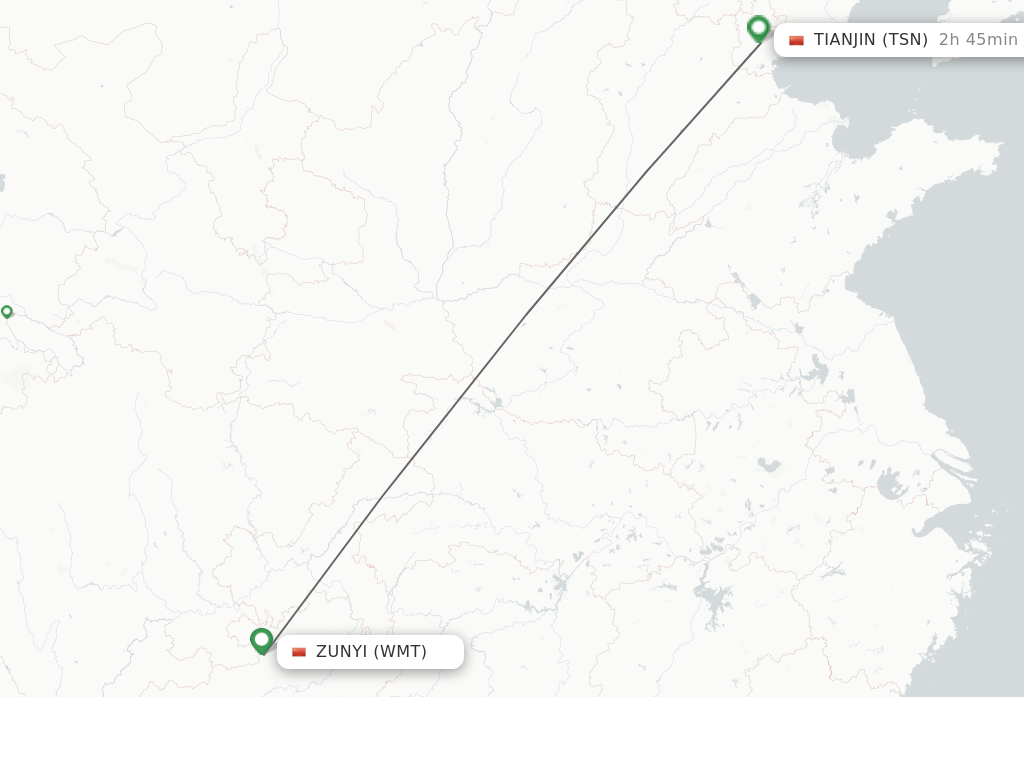 Flights from Zunyi to Tianjin route map