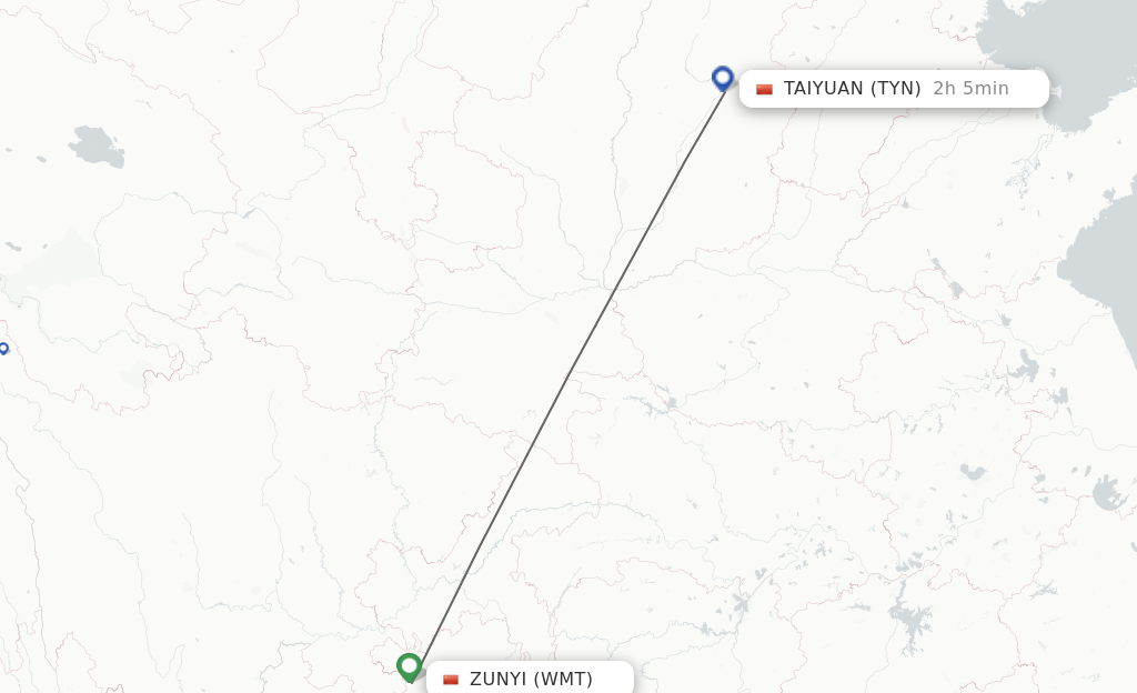 Flights from Zunyi to Taiyuan route map