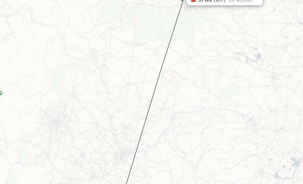 Flights from Zunyi to Xian route map