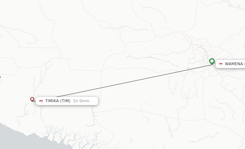 Flights from Wamena to Tembagapura route map