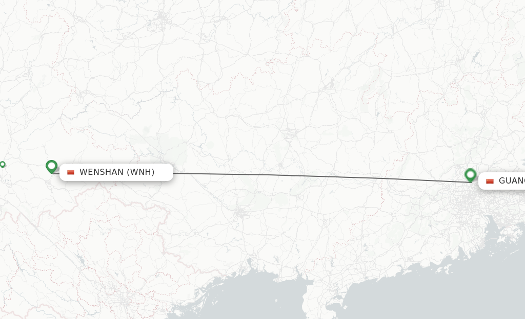 Flights from Wenshan to Guangzhou route map