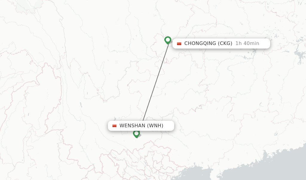 Flights from Wenshan to Chongqing route map