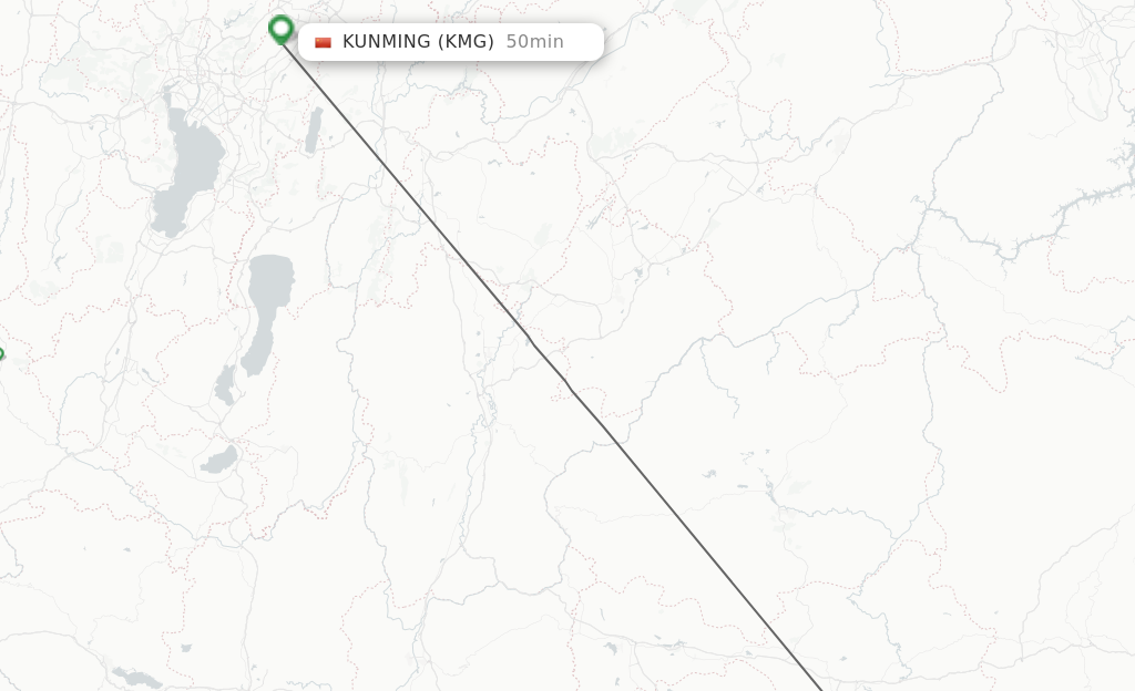 Flights from Wenshan to Kunming route map