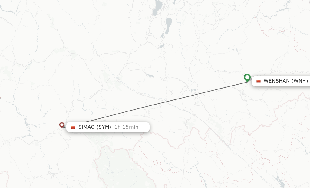 Flights from Wenshan to Pu'er route map