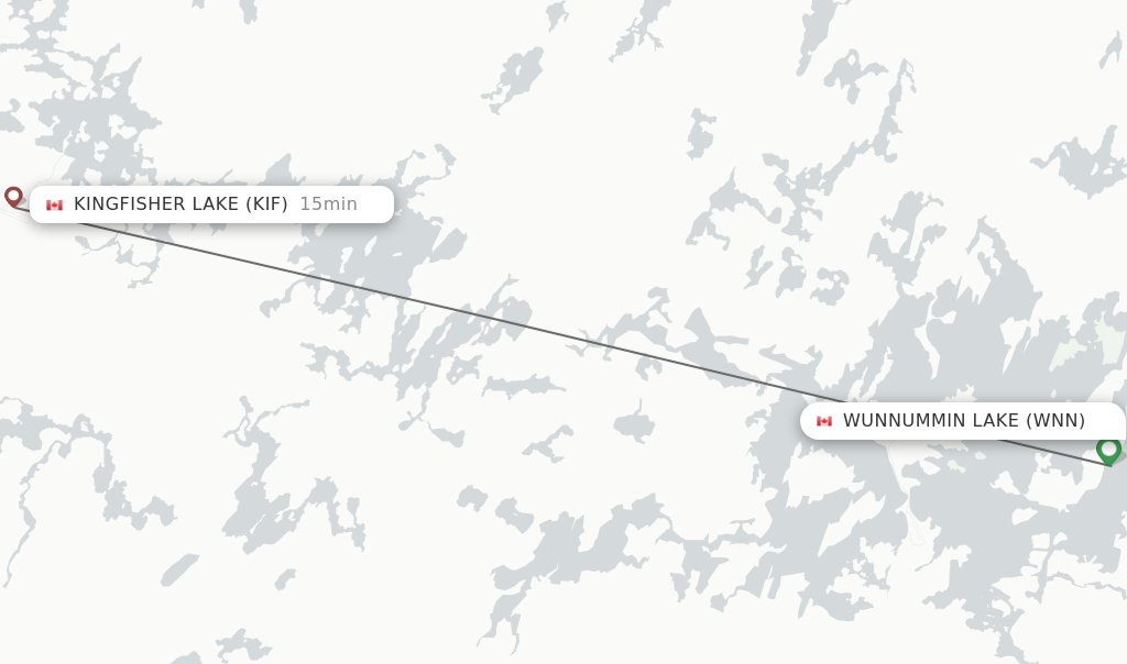 Flights from Wunnummin Lake to Kingfisher Lake route map