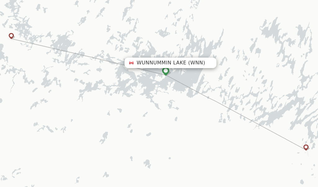 Route map with flights from Wunnummin Lake with Wasaya Airways