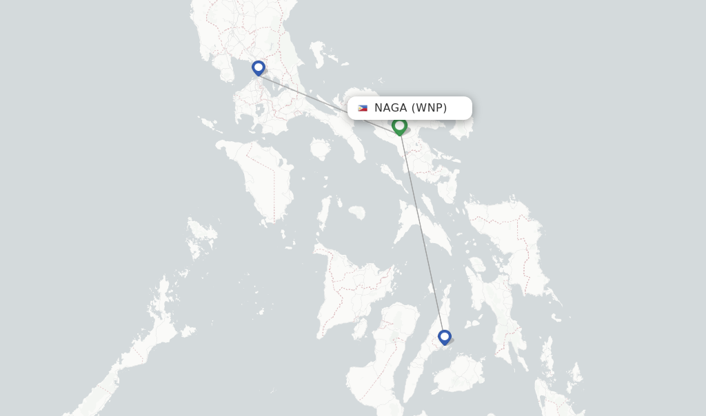 Route map with flights from Naga with Cebgo