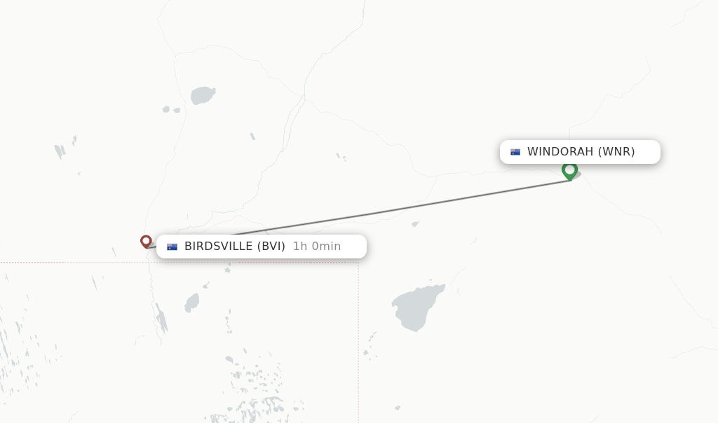 Flights from Windorah to Birdsville route map
