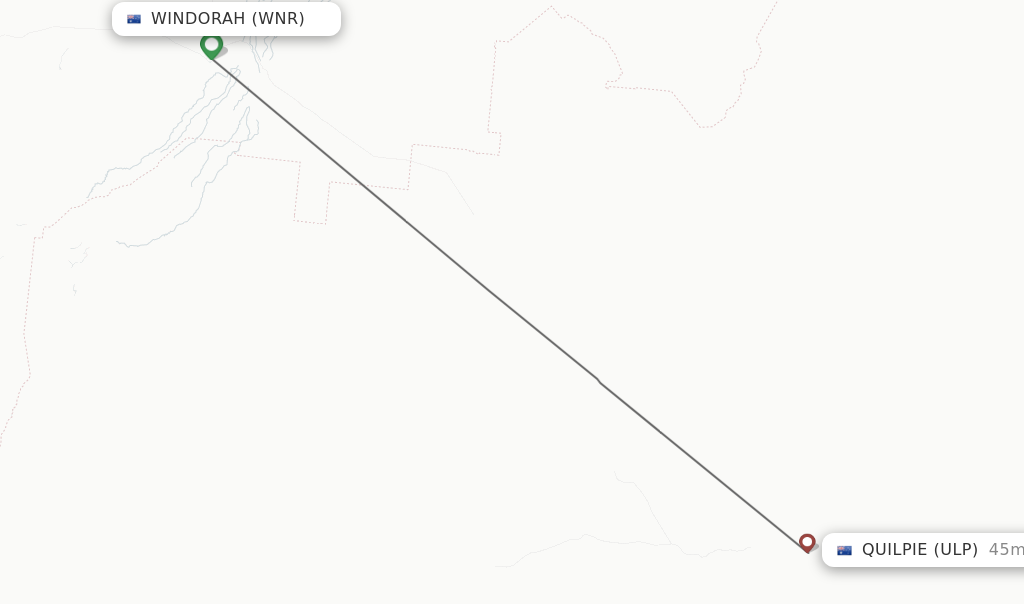 Flights from Windorah to Quilpie route map
