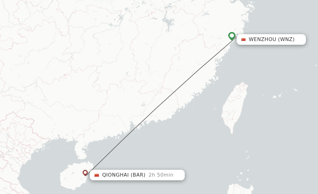Flights from Wenzhou to Qionghai route map