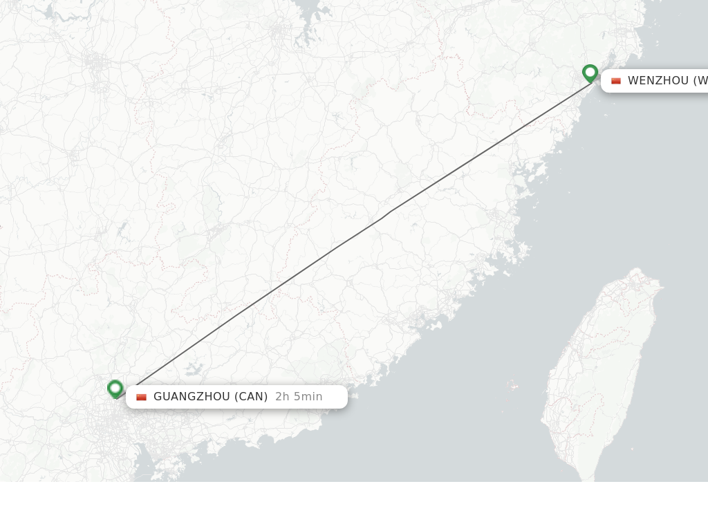 Flights from Wenzhou to Guangzhou route map