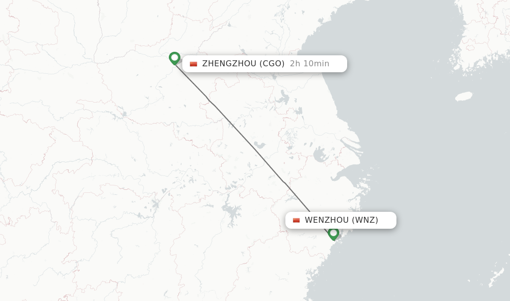 Flights from Wenzhou to Zhengzhou route map