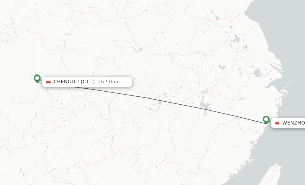 Flights from Wenzhou to Chengdu route map
