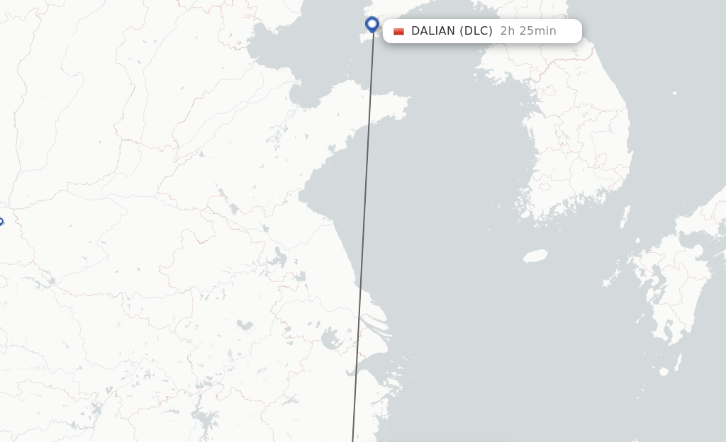 Flights from Wenzhou to Dalian route map