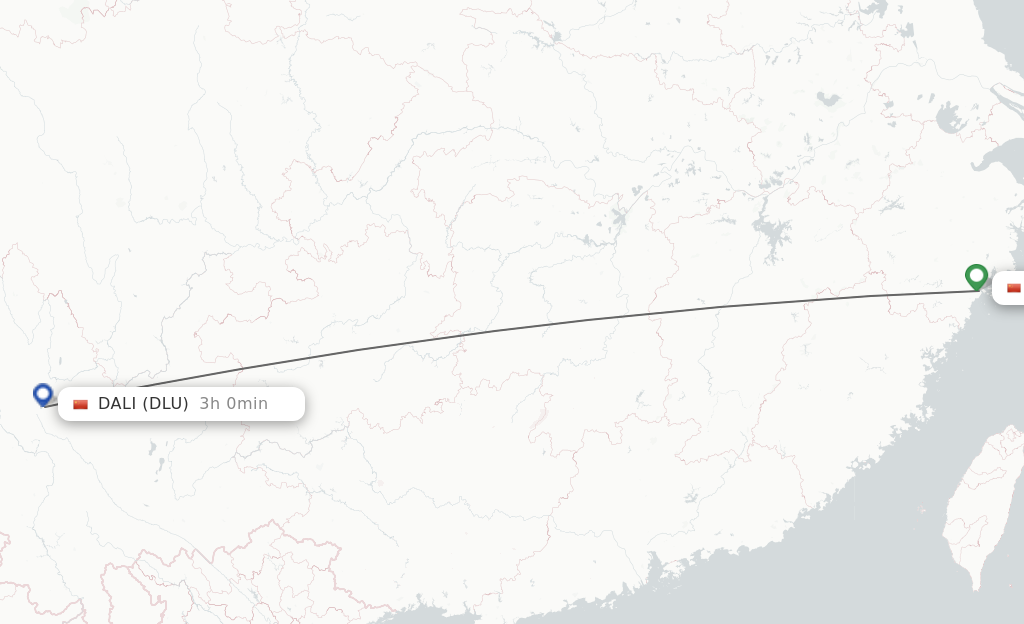 Flights from Wenzhou to Dali City route map