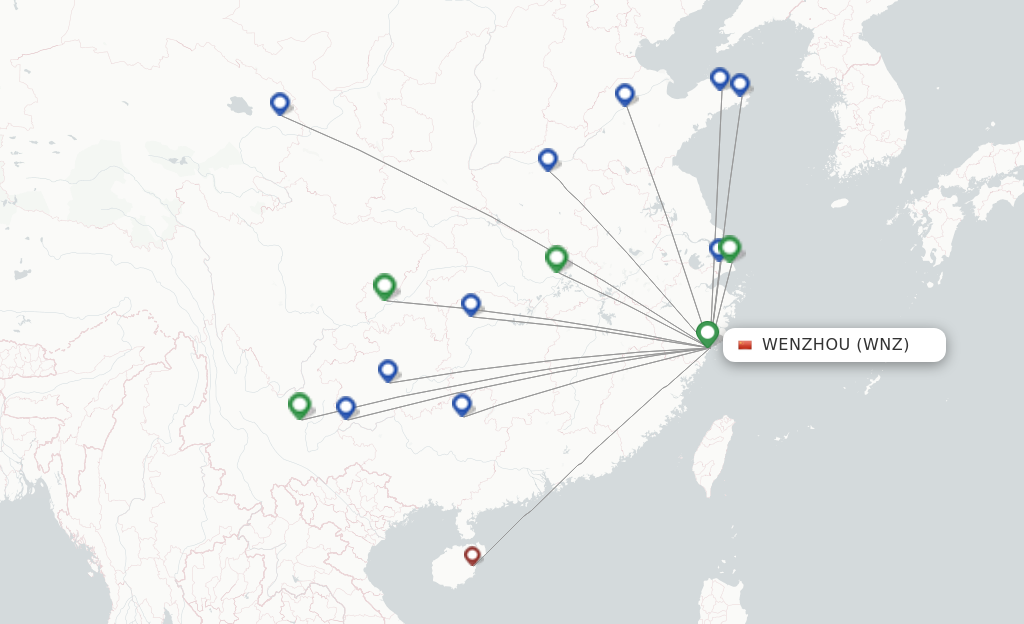 Route map with flights from Wenzhou with Shanghai Airlines