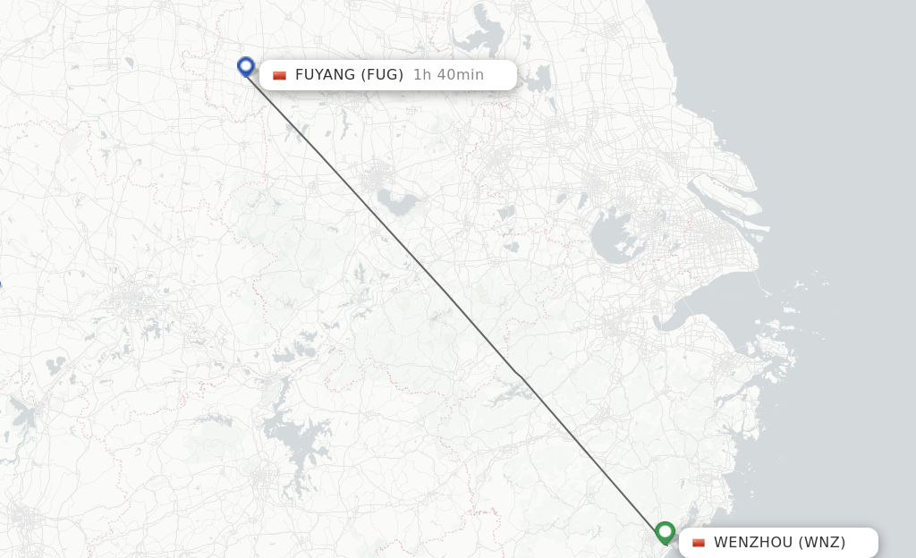 Flights from Wenzhou to Fuyang route map