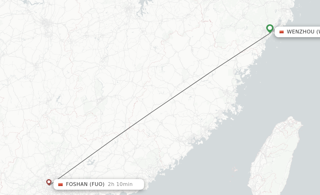 Flights from Wenzhou to Fuoshan route map