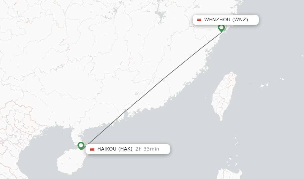 Flights from Wenzhou to Haikou route map