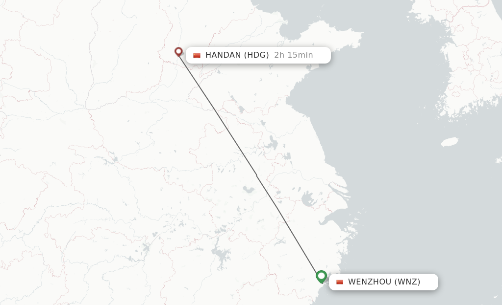 Flights from Wenzhou to Handan route map
