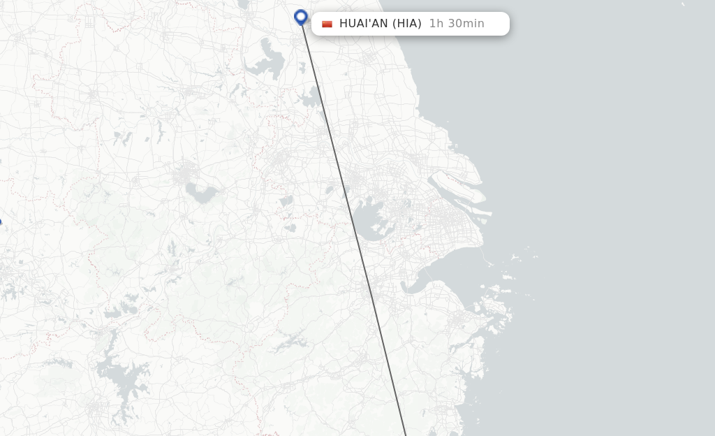 Flights from Wenzhou to Huai'an route map