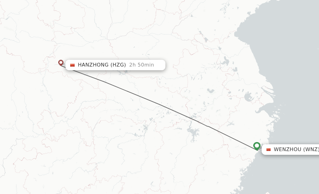 Flights from Wenzhou to Hanzhong route map