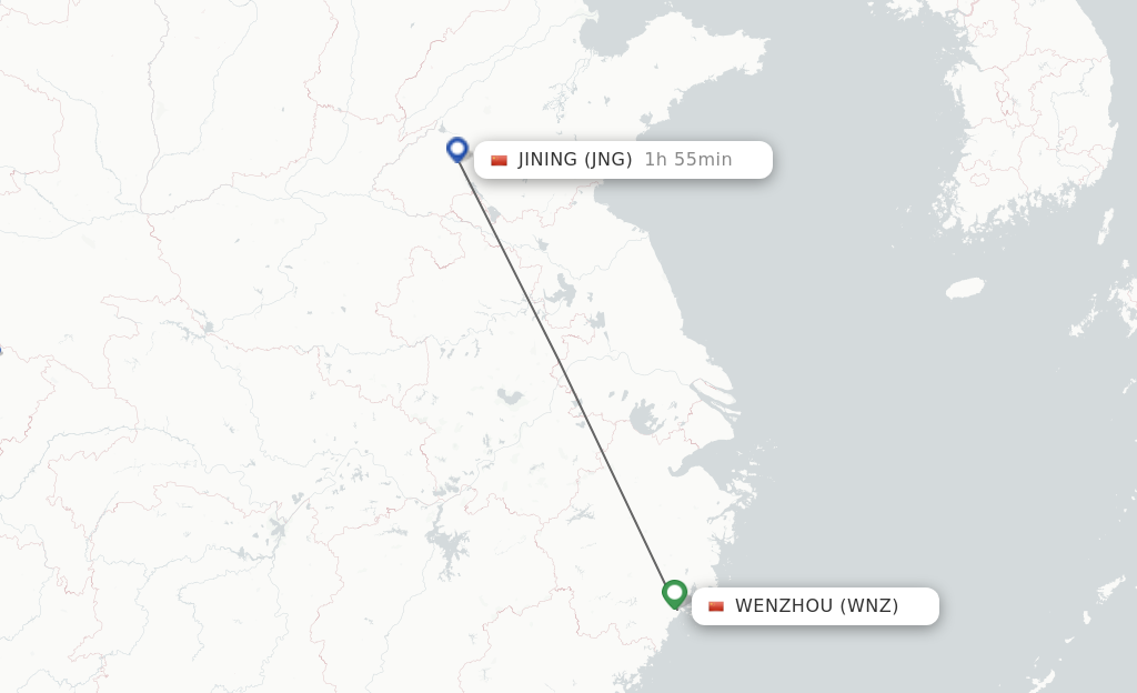Flights from Wenzhou to Jining route map