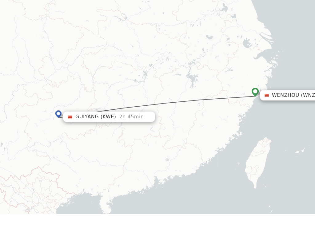 Flights from Wenzhou to Guiyang route map