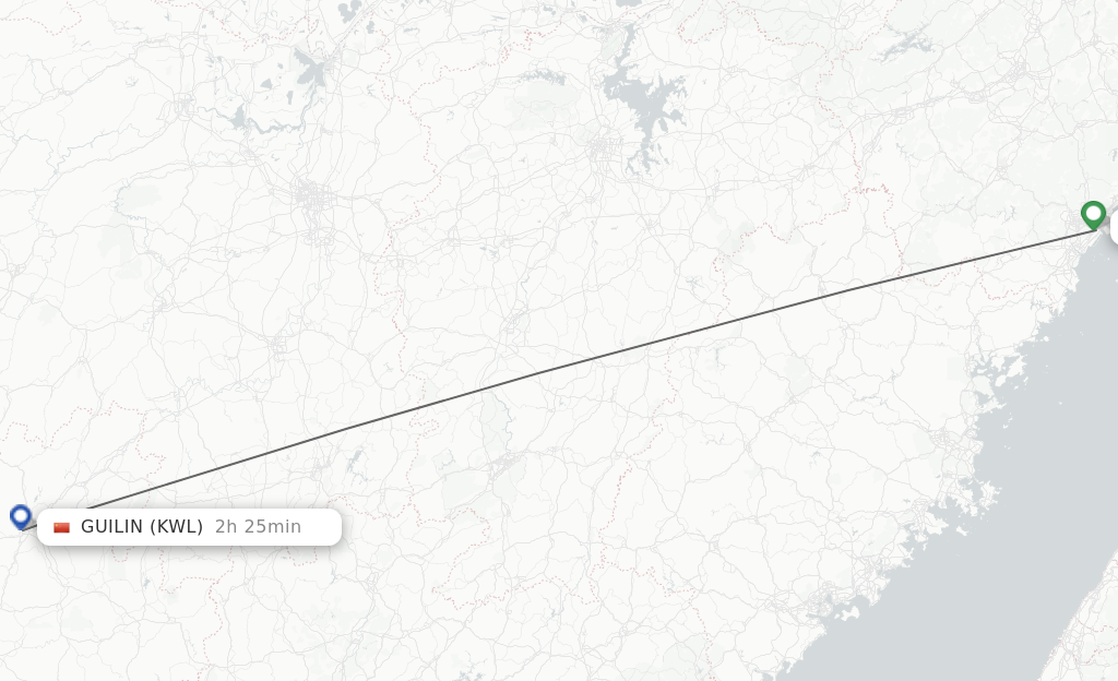 Flights from Wenzhou to Guilin route map