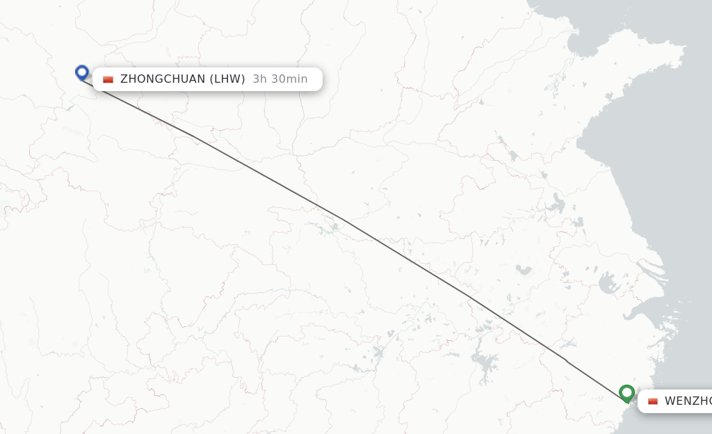 Flights from Wenzhou to Lanzhou route map