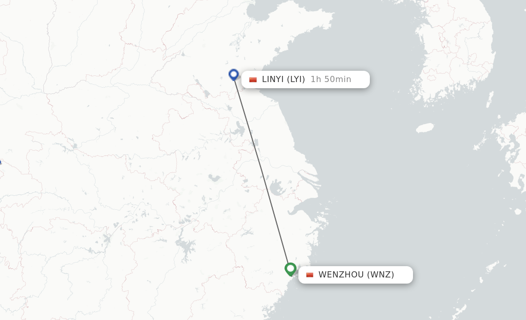 Flights from Wenzhou to Linyi route map