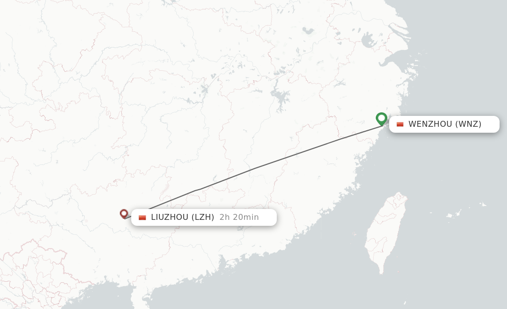 Flights from Wenzhou to Liuzhou route map