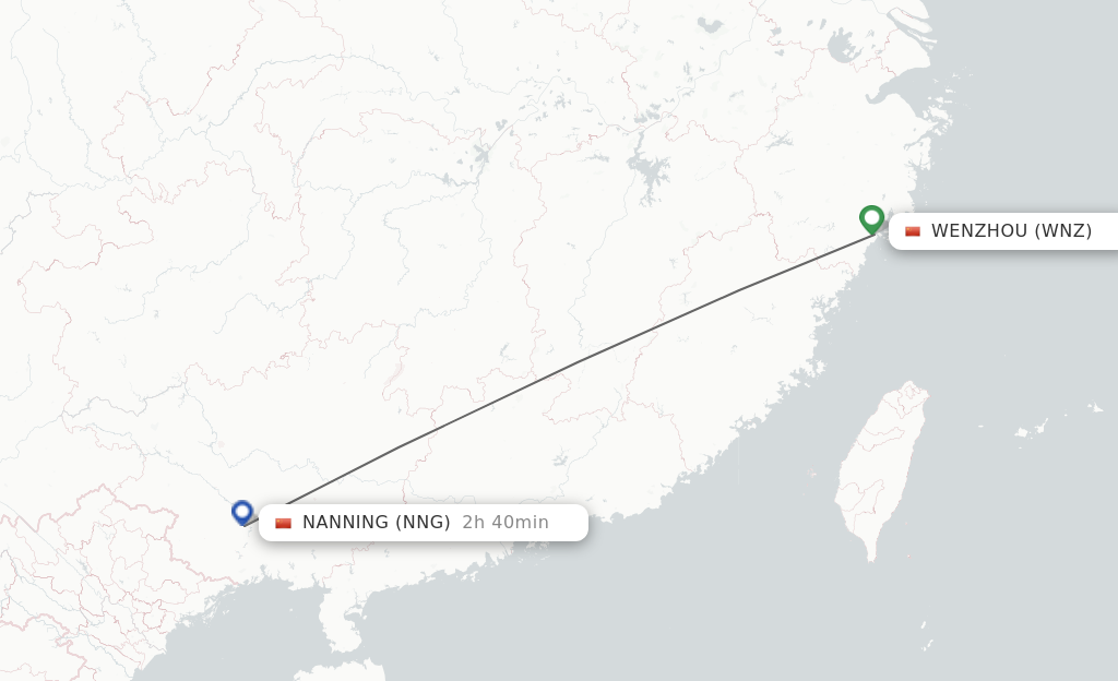Flights from Wenzhou to Nanning route map