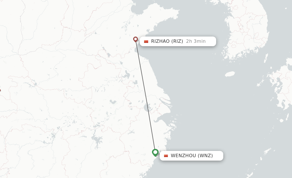 Flights from Wenzhou to Rizhao route map