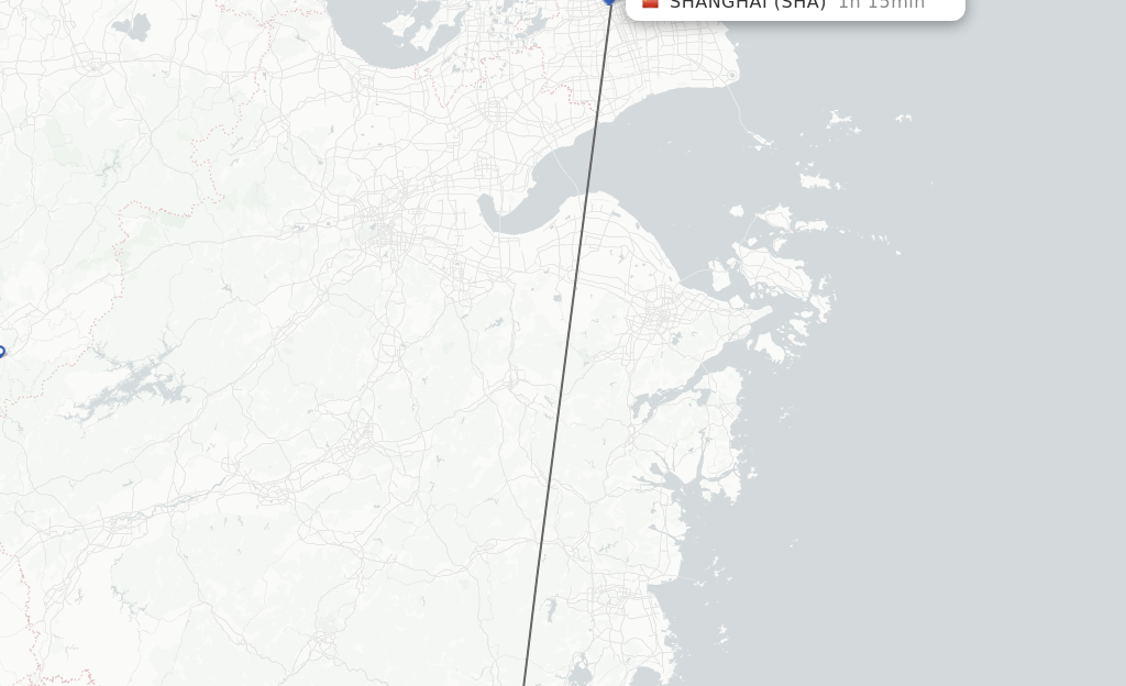 Flights from Wenzhou to Shanghai route map