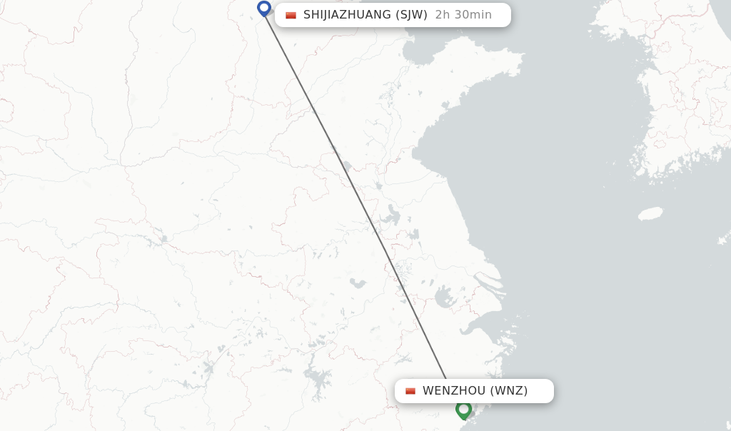 Flights from Wenzhou to Shijiazhuang route map
