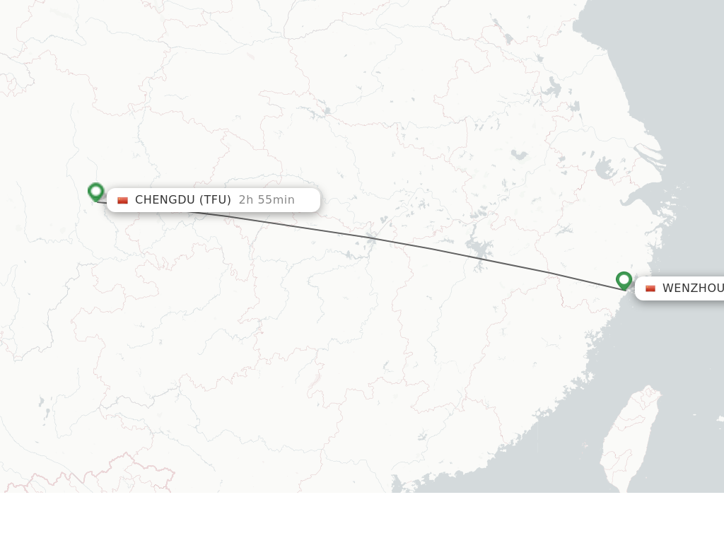 Flights from Wenzhou to Chengdu route map