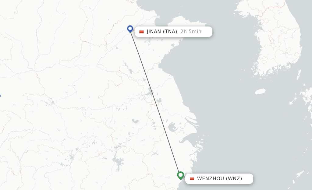 Flights from Wenzhou to Jinan route map