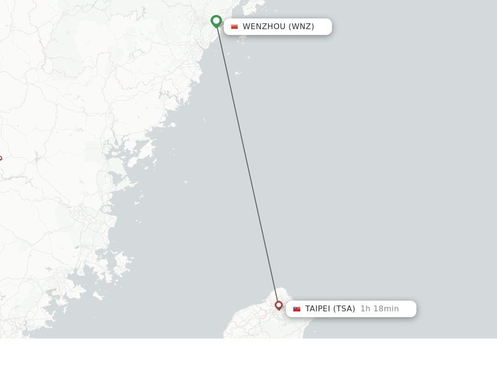 Flights from Wenzhou to Taipei route map