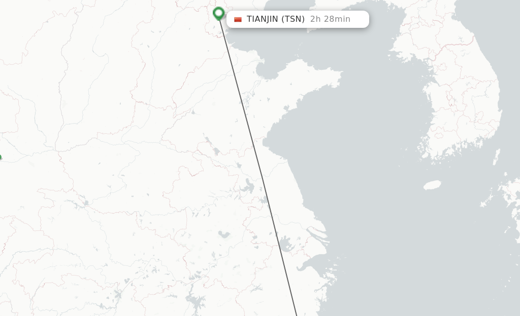 Flights from Wenzhou to Tianjin route map