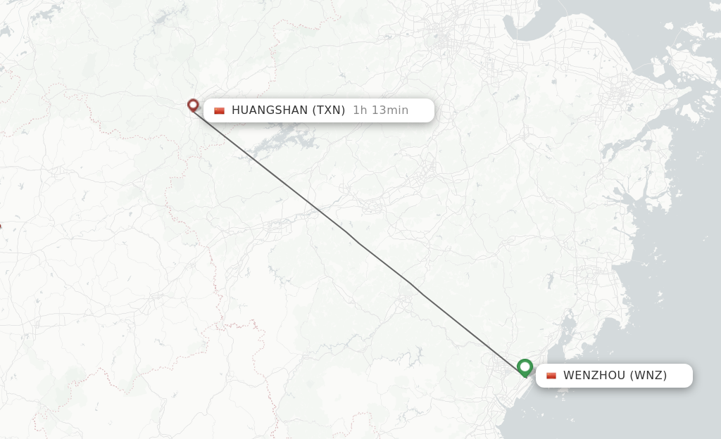 Flights from Wenzhou to Tunxi route map