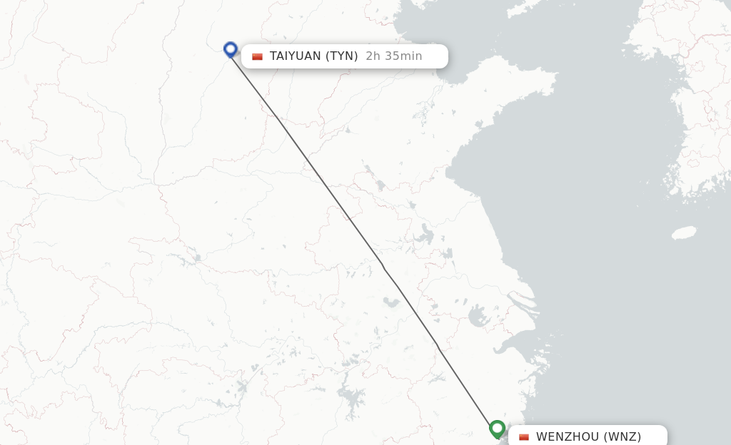Flights from Wenzhou to Taiyuan route map