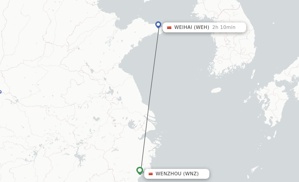 Flights from Wenzhou to Weihai route map