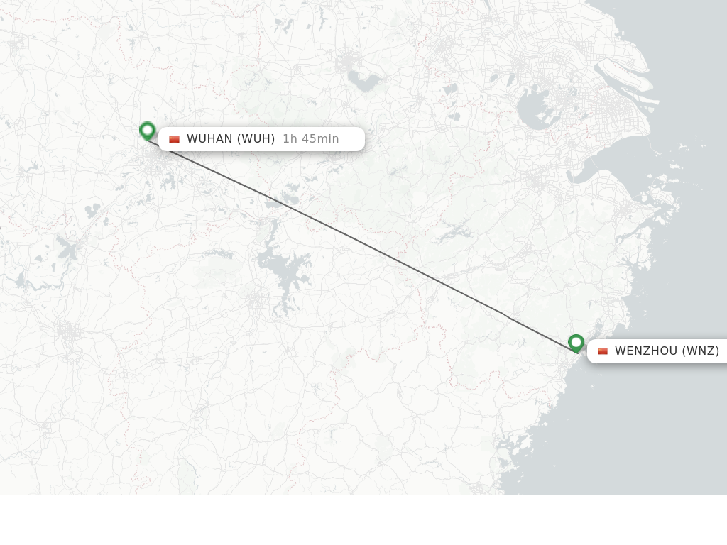 Flights from Wenzhou to Wuhan route map