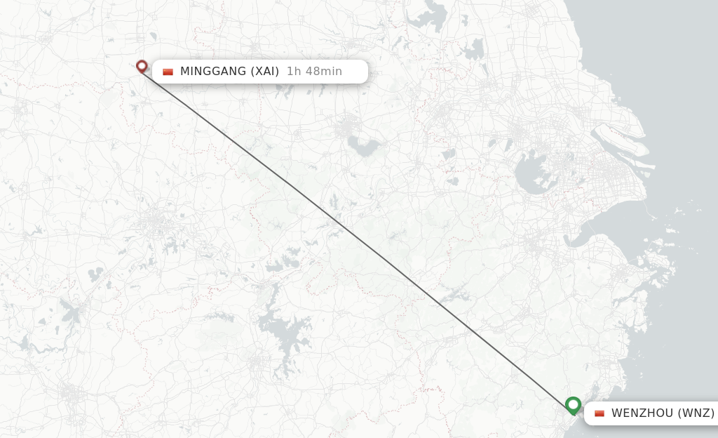 Flights from Wenzhou to Xinyang route map