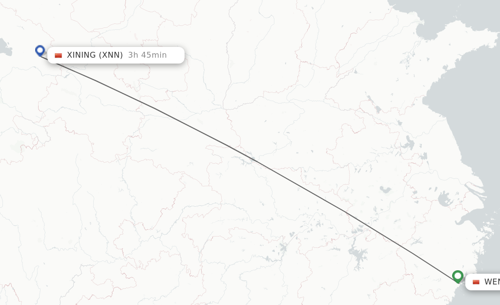 Flights from Wenzhou to Xining route map